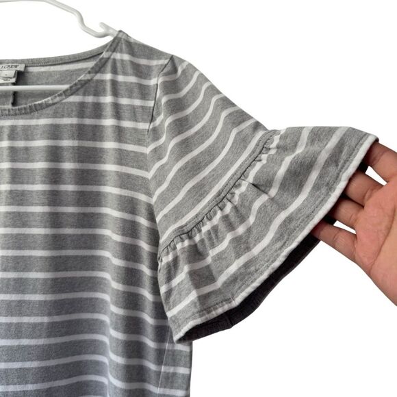 J. Crew Striped Gray White Casual Ruffle sleeves Shirt Dress, Size L - Picture 3 of 8